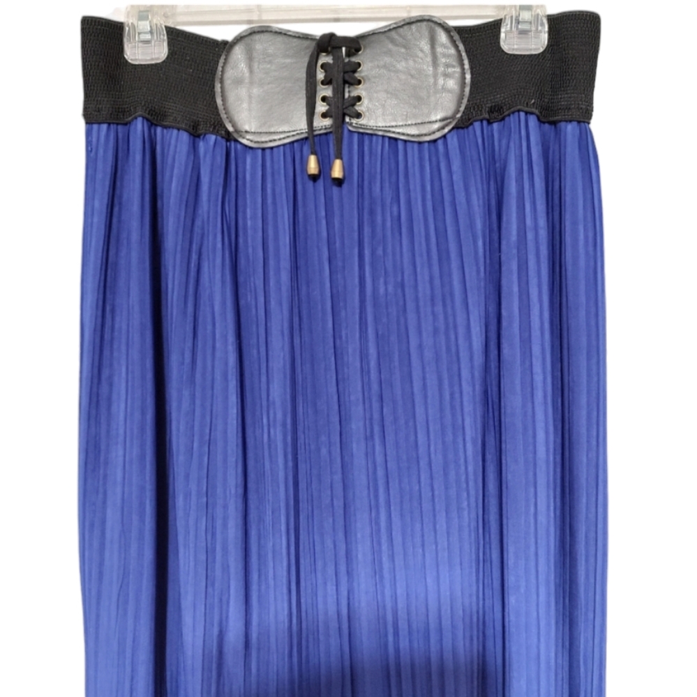 Vintage Royal Blue & Black Jon & Anna Pleated Skirt w/ Cinch Waistband sz Large